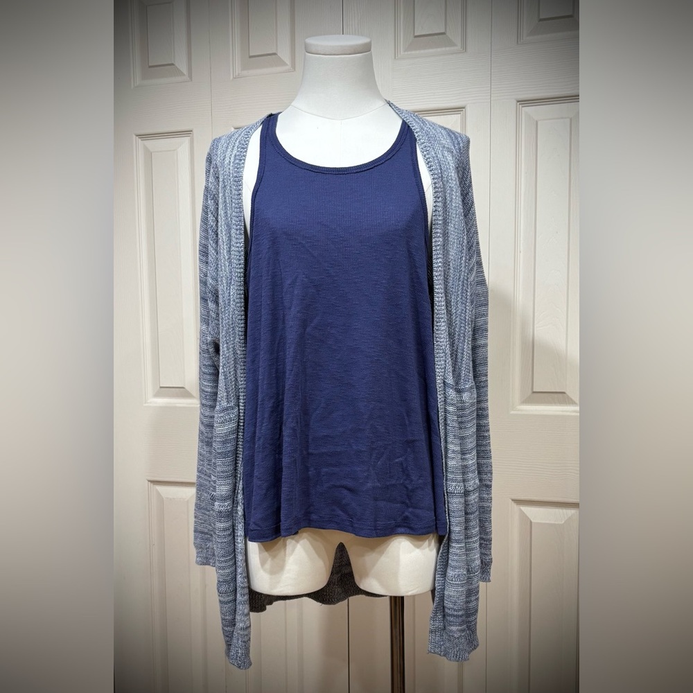 🦋 WILD PEARL knit/Crochet Long Cardigan 100% cotton blue, white